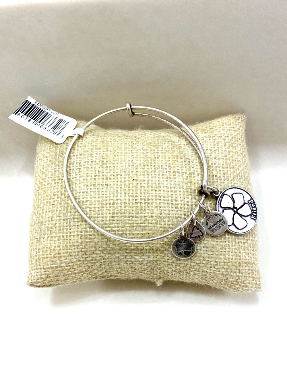 Alex and Ani Silver Flower & Charm Expandable Bangle Friend 2014